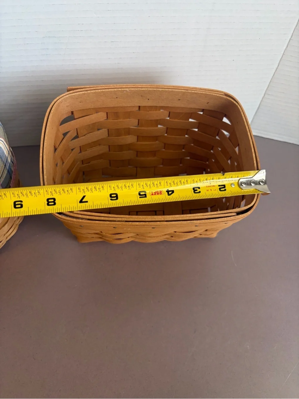 Longaberger Woven Basket Pair with Plaid Liner - Brown & Multicolor